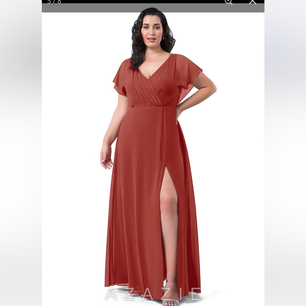 Azazie Rylee Teracotta Orange Long Bridesmaid Dress with Sleeves